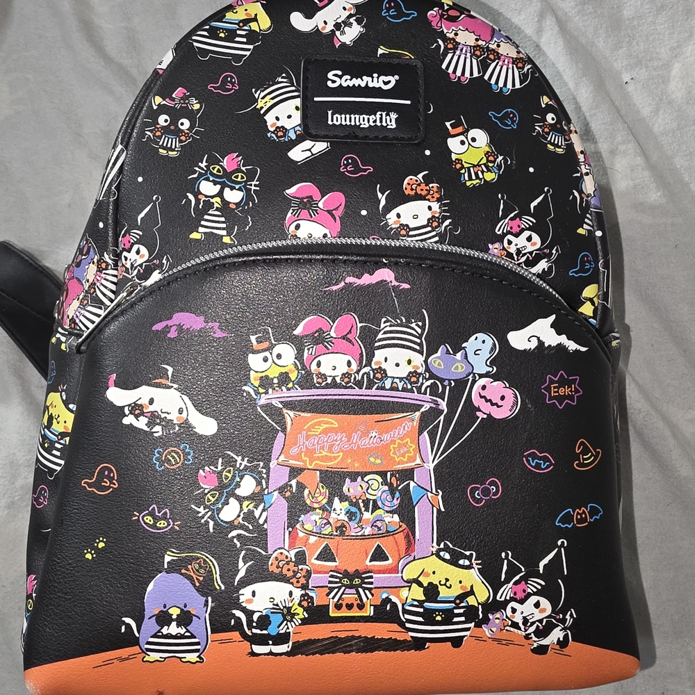Loungefly Black Halloween Sanrio Hello Kitty Print Backpack Purse Bag Orange